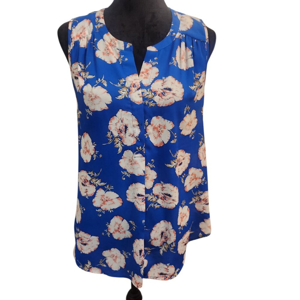 Beautiful Daniel Rainn Blue Floral Blouse Size M